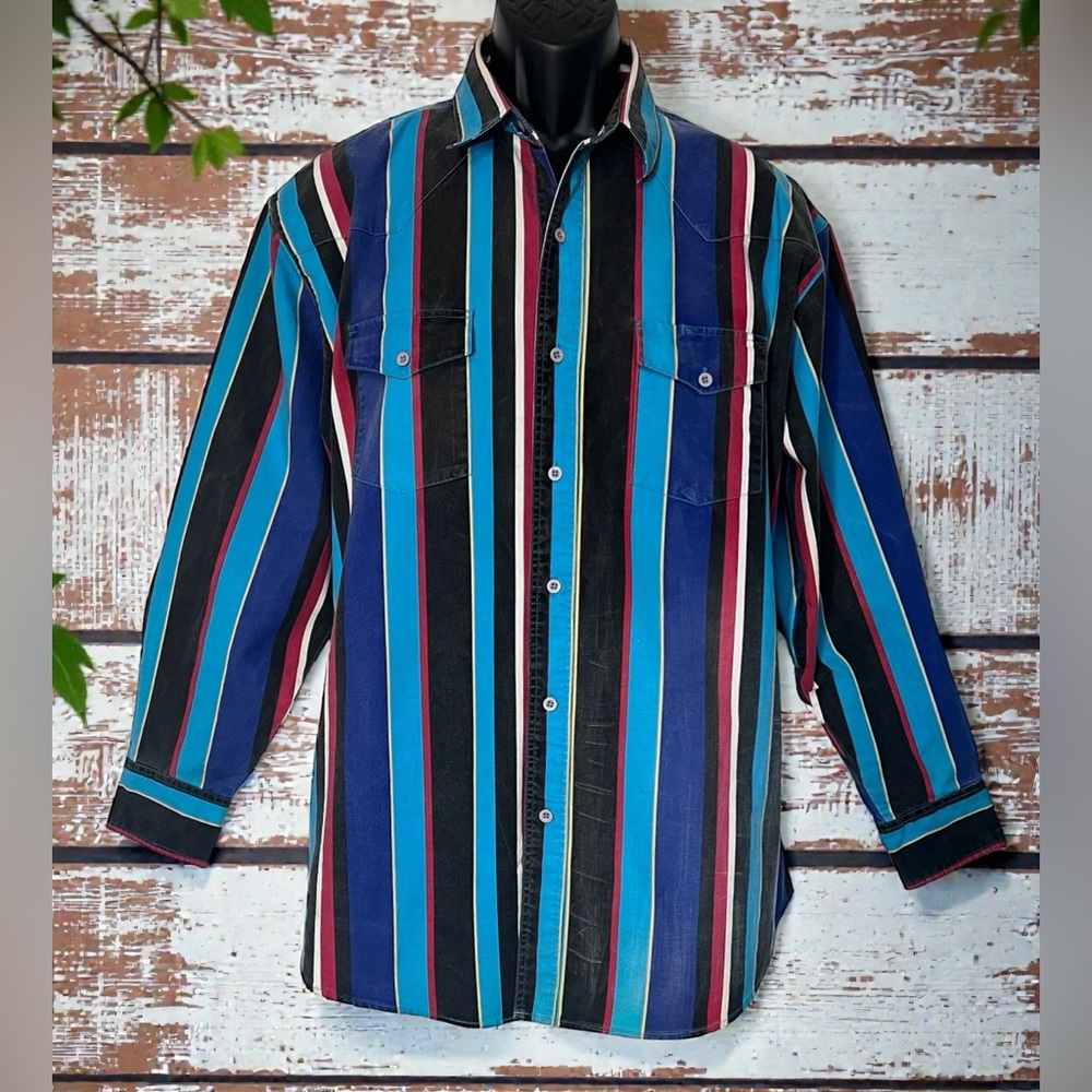 Vtg Wrangler Brushpopper Shirt XL Stripe Western Frontier Series Cowboy Rodeo